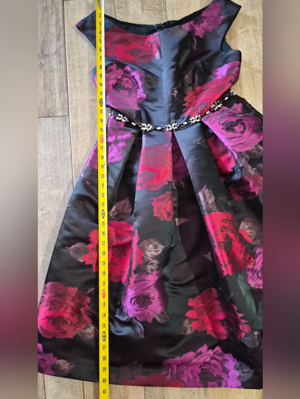 Eliza J Black Embellished Metallic Jacquard Floral Fit-and-Flare Dress Size 6 - Picture 14 of 14